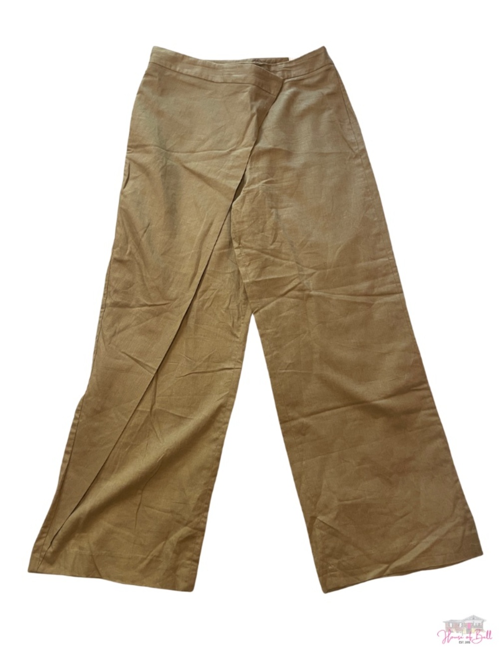 ZARA Linen Blend Asymmetric Wrap Front Wide Leg Trousers Tan Khaki Large L